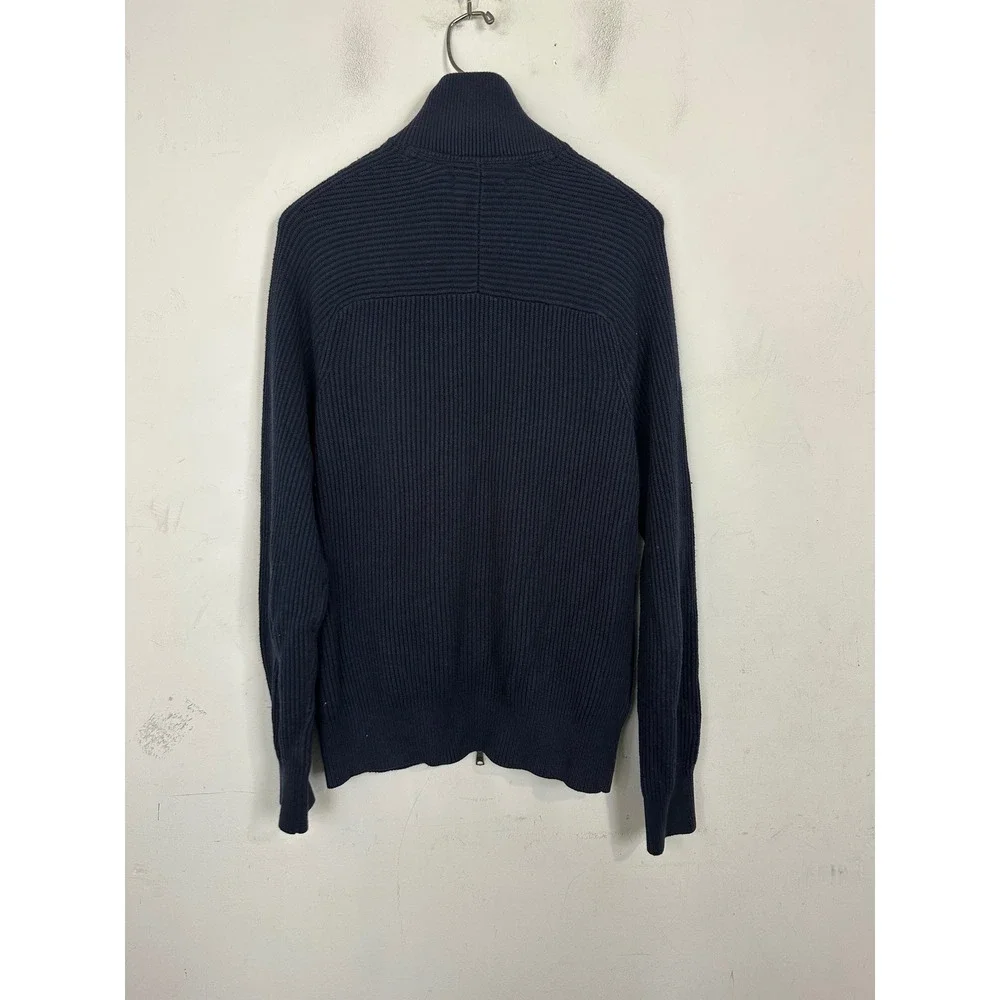 Banana Republic Mens Navy Blue Ribbed Full Zip Mock Neck Cardigan Sweater Large
